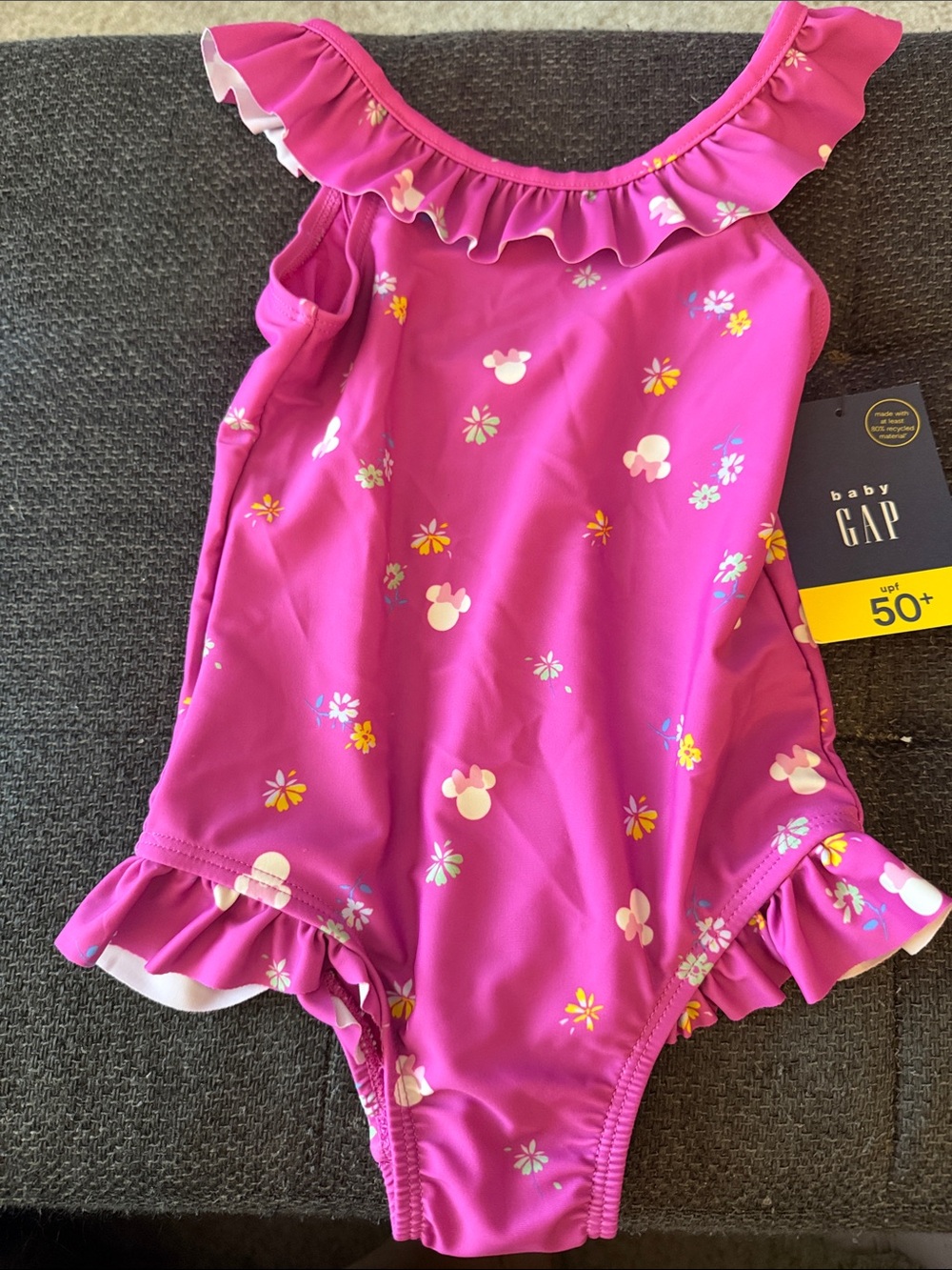 GAP Bright Pink Floral Ruffle One-Piece Swimsuit